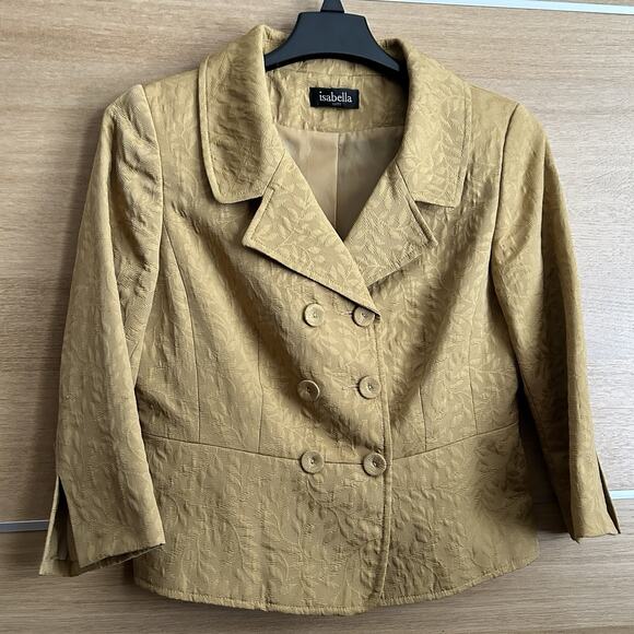 Isabella Blazer Suit Jacket Women's Sz 8 Gold Jacquard Double Breasted lined - Picture 1 of 5